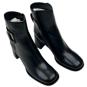 Karl Lagerfeld Paris Pomona Black Leather Ankle Boot Womens 9.5M Buckle New $199